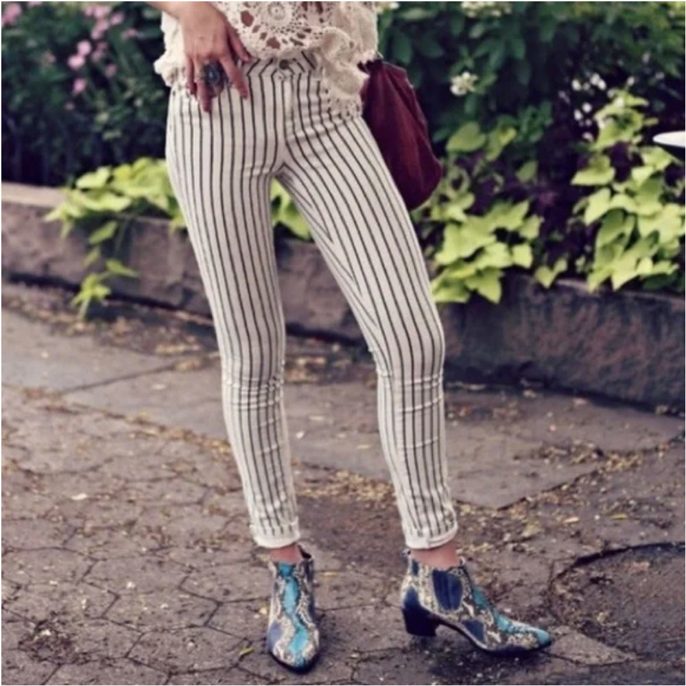 PAIGE Skyline Ankle Peg Zip Detail Cotton Houston Ultra Striped Skinny Jeans